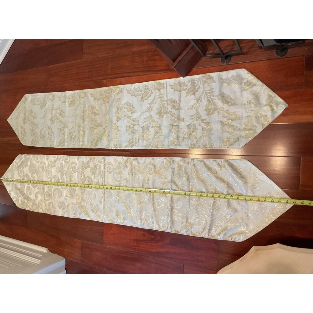 Unbranded Table Runners Set of 2 70x13 Gold White Excellent Metallic Holiday